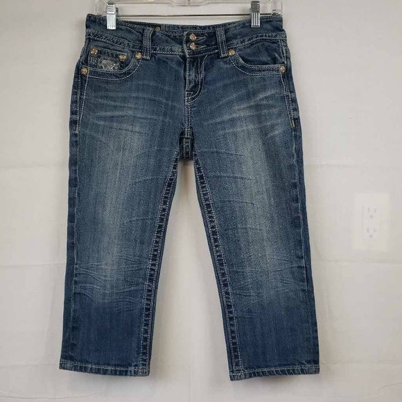 Miss Me Womens Capri Jeans Blue Stretch Embroidered Medium Wash Low Rise 28 - Picture 7 of 12